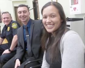 Town of Chester Police Chief Dan Doellinger (left) with newly hired part-time Police Officer Steven Pavese, with Pavese's girlfriend, Tiffany Izzo.