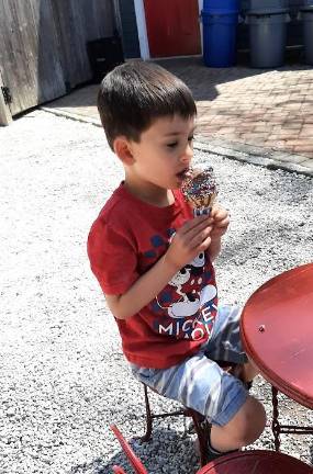 A child enjoys a cone at Trailside Treats in Goshen.