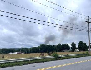 Smoke emanating from the battery fire on June 27, 2023, as captured by the Warwick Fire Department.