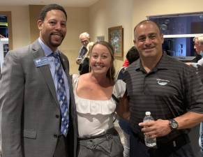 Pictured from left to right at the Goshen Chamber of Commerce membership breakfast are Charles Walwyn (Wallkill Valley Federal), Amy VanAmburgh (Rhinebeck Bank), and Mike Martucci (Wallkill Valley Federal). Photo provided by Goshen Chamber of Commerce.