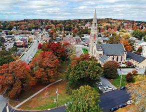 Photographer Derek Robertson shared this autumnal image of the Village of Goshen, looking north from the First Presbyterian Church at South Church Street and Park Place, that he took with his drone camera.