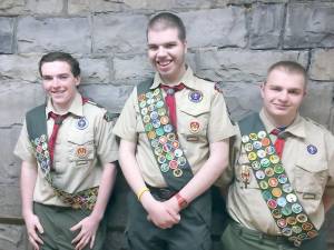 The trio of new Goshen Eagle Scouts, left to right, Daniel Hartley, Samuel Lieneck, and Alexander Canale