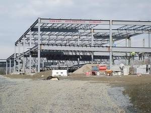 Steel framework is being erected at the Goshen Plaza, located between Clowes Avenue and Matthew Street.