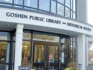 The imposing — but welcoming -- front entrance to the Goshen Public Library and Historical Society.