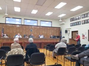 Christopher Paul Meyer, at the podium, spoke to the Town of Chester board about the Savage Wonder Festival last week.