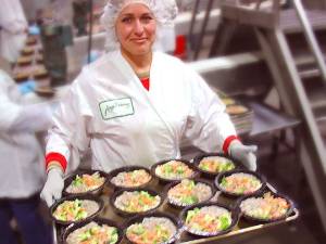 Amy's Teriyaki Bowl being prepared for the freezer. The company operates processing plants in Santa Rosa, Calif., White City, Oregon, and Pocatello, Idaho. Corporate headquarters is in Petaluma, Calif. (Photo: Amy's Kitchen: amys.com)