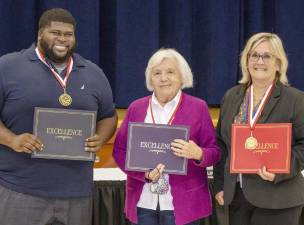 From left to right are Chad Boyce, Crisis Para Educator at Orange-Ulster BOCES, Martha Bogart, Orange-Ulster BOCES Board member and Kathleen Smith, the Director of Career and Technical Education at Orange-Ulster BOCES. Photo by EC Media Group LLC.