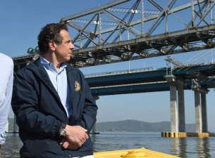 Gov. Cuomo is pictured looking at the side-by-side old and new spans of the Tappan Zee (Photo: NYS Thruway Authority)