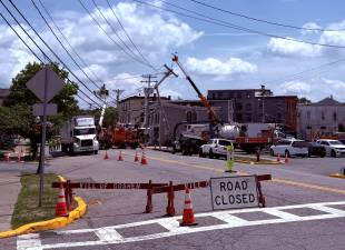 Tractor trailer strikes a utility pole in the Village of Goshen.
