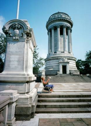 &quot;Woman on Beach Chair,&quot; Soldiers and Sailors Memorial, Riverside Park, 1978. D. Gorton, NYC Parks Photo Archive