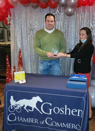 Business of the Year Recipient Brent Kunis from Orange County Bagels with Goshen Chamber of Commerce Executive Director Erin Roslund. Photos provided by Heather Larsen.