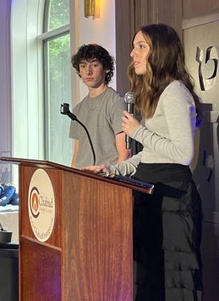CTeen 4 Dani Gold of Central Valley and Evan Leeds of Chester share their experiences as community volunteers at the Chabad CTeen Gala Awards Ceremony.