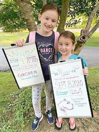 On Tuesday, Sept. 8, Nya Monahan began third grade at the Goshen Intermediate School while Riley Monahan began kindergarten at Scotchtown Avenue Elementary School. Photo provided by Andrea Sciarrino.