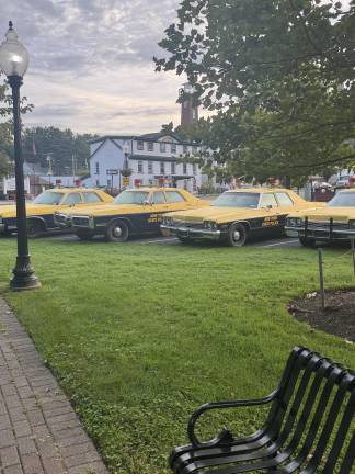 Vintage-looking “New York State Police” cruisers parked outside Goshen Presbyterian Church Wednesday, Sept. 9. Photo: Sarah Griffin