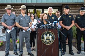 Governor Kathy Hochul delivers remarks in Middletown following a bus crash on I-84.