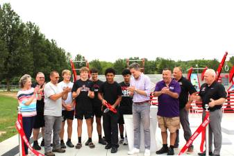 Sen. Skoufis joins Port Jervis community members for the opening of a fitness court at Port Jervis High School.