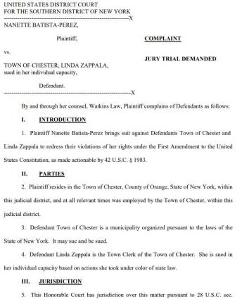 First Amendment lawsuit filed against the town of Chester