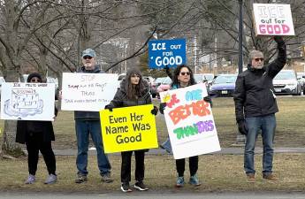 Protesters rallied near the County Government Center on Jan. 10, 2026.