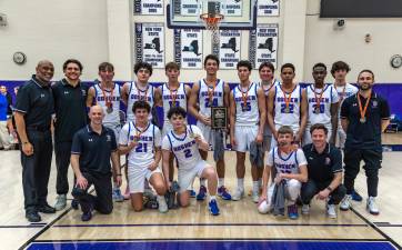 The Goshen Gladiators celebrate their section championship.
