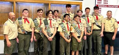 Ten members of Troop 63 in Goshen earned their Eagle Scout ranks on June 17, 2023.