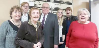 The family of new councilman Bob Courtenay turned out to see him sworn in. Pictured (from left): cousin Kathy Mahr, nephew Danny Atkins, Godmother Kay Mahr, Councilman Bob Courtenay, niece Courtenay Akins, sister Susan Courtenay, and mother Margaret Courtenay