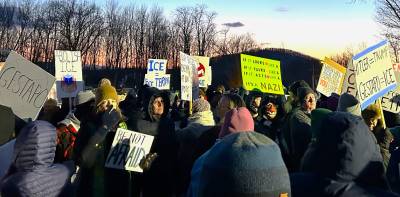Protesters outside Chester Commons on Jan. 29 to rally against a proposed ICE processing facility that could hold up to 1500 people.