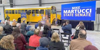 Mike Martucci announced his bid for New York State Senate on Jan. 23 surrounded by family, friends, supporters and local dignitaries. He made the announcement not far from the school transportation company that he founded in 2007 and recently sold.