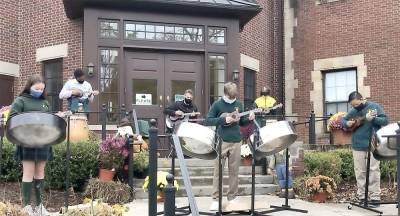 The Tropical Music Ensemble at the Tuxedo Park School mpw rehearses outdoors. Provided photo.