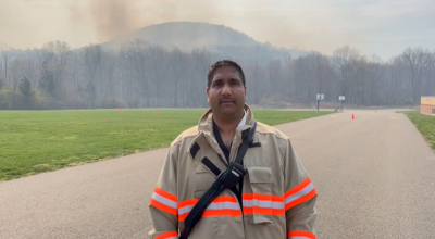 Orange County Fire Coordinator Vini Tankasali on the scene of the Blooming Grove brush fire Friday afternoon. Photo: Orange County Government’s Facebook page