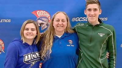 Korianne Moore, Coach Melissa Kubik, and Blake Albanese