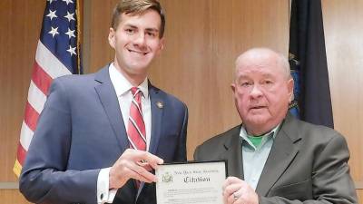 Richard Grabowski receives a citation from NYS Assemblyman Colin Schmitt