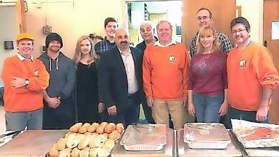 Members of Cornerstone Theatre Arts prepared and served the monthly community dinner at the First Presbyterian Church in January 2019. Pictured from left: Ken Tschan, Ben Hudson, Sara Johnson, Sam Sherlock, Joe Betro, Drew Nardone, Mal Stewart, Al Snyder, Marianne Ciuffetelli, and Drew Smith.