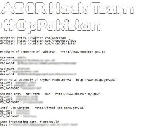 This is a screen shot of an image posted through a link on Twitter by a hacker claiming to be associated with the international hacking group Anonymous. The website shows the user names and passwords to government websites in Ukraine, Pakistan and Town of Chester, N.Y.