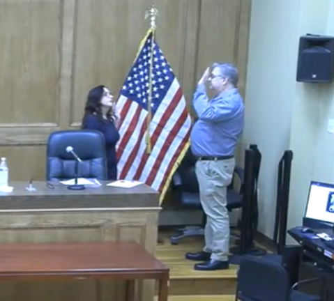 Stephen Diffley takes his oath of office as a new councilman for the Chester town board.