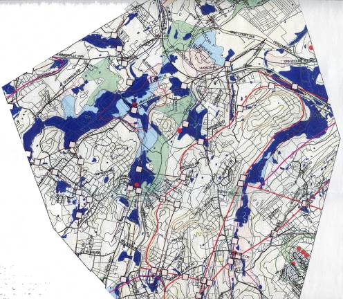 The groundwater map in the town's current master plan shows generous reserves of water around Goosepond (right, center)