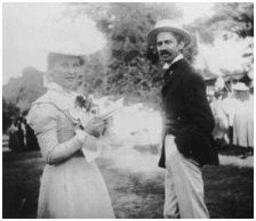 Stephen Crane with Cora Taylor (according to some researchers), the once-respectable Bostonian who ran a "sporting house" and became Crane's constant companion (Wikipedia)
