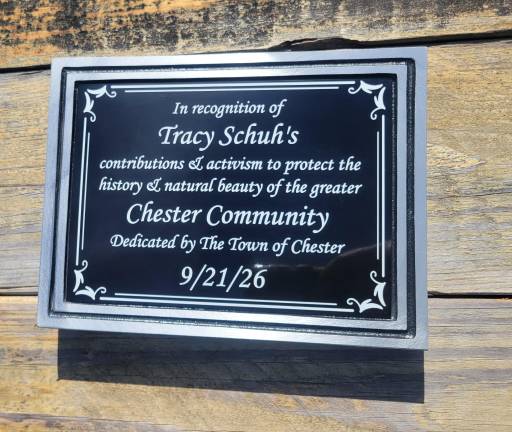 Tracy Schuh, who was unable to attend the event, was one of three Chester residents honored with a tree dedication ceremony.