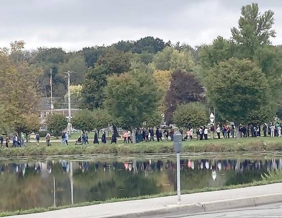 About 150 people from Harriman, Monroe, Central Valley, Highland Mills, Chester and Vernon N.J., took part in the procession around the Monroe Ponds.