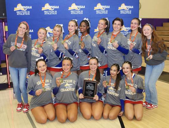 The Goshen Varsity Coed Cheerleading team claimed its second consecutive Section IX Championship title, delivering a perfect performance that will be remembered as one of the strongest in program history. Photo provided by Kimberly Milazzo.