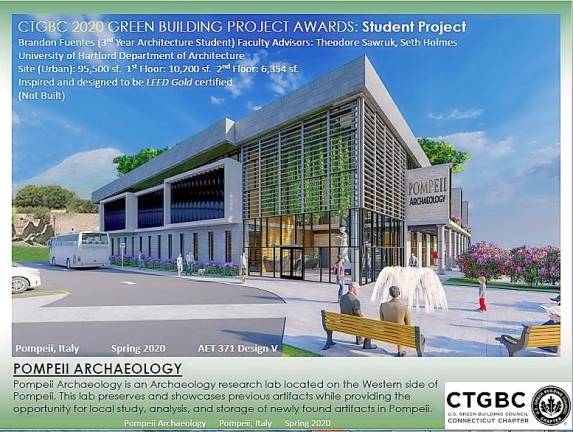 Architect Brandon Fuentes first won the Student Design Award of Merit from the Connecticut Green Building Council in 2020 for his Pompeii Archaeology laboratory