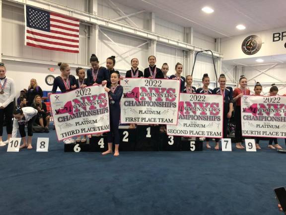 Kennett’s Xcel Platinum team took first place at the New York State Championship in Syracuse April 10. Photo provided.