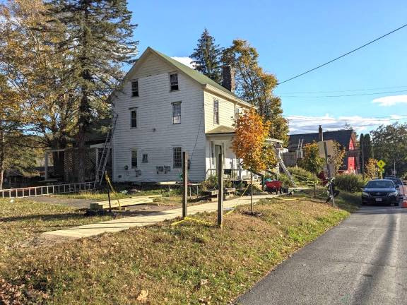The new boardwalk, paid for by local business owners Faron Peckham and Stephanie Miranda, during repair construction.