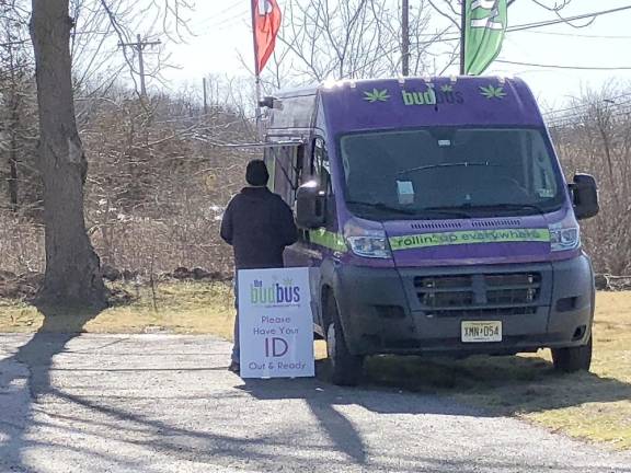 A Bud Bus is parked in the lot of the Sussex Motel on Route 23 in Wantage on Saturday, Feb. 18. (Photo by Kathy Shwiff)