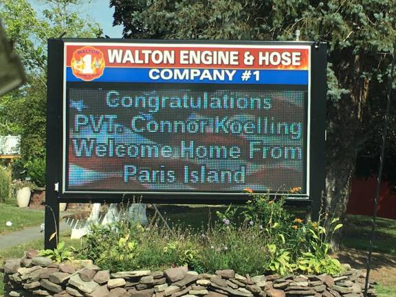 The family was greeted with this expression of congratulations from the fire department upon their return home.