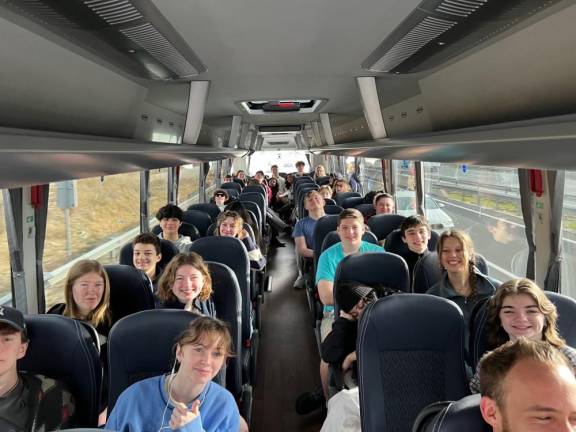 All 37 tired, but happy students on their way to Tarragona to visit Roman ruins. Photo provided.