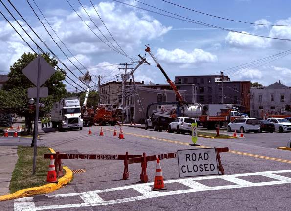 Tractor trailer strikes a utility pole in the Village of Goshen.
