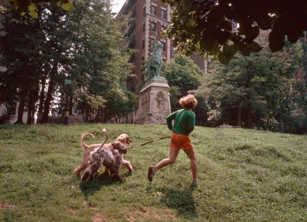 &quot;Dog Walker at Joan of Arc Monument,&quot; Riverside Park, 1978. Gary Settle, NYC Parks Photo Archive