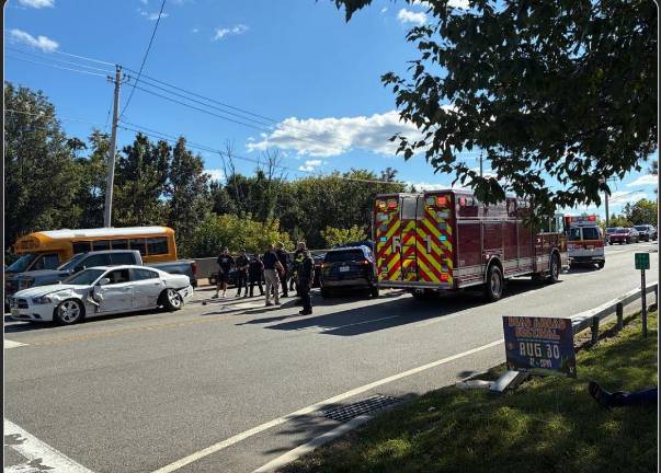 Police and emergency vehicles at the intersection of Route 17M and Route 94 in the Village of Chester on Sept. 8.