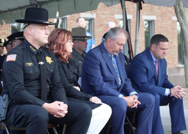 (From left) Orange County Sheriff Paul Arteta, County Clerk Kelly Eskew, District Attorney David Hoovler and County Executive Steven M. Neuhaus during the Law Enforcement Memorial Service on May 5, 2023.