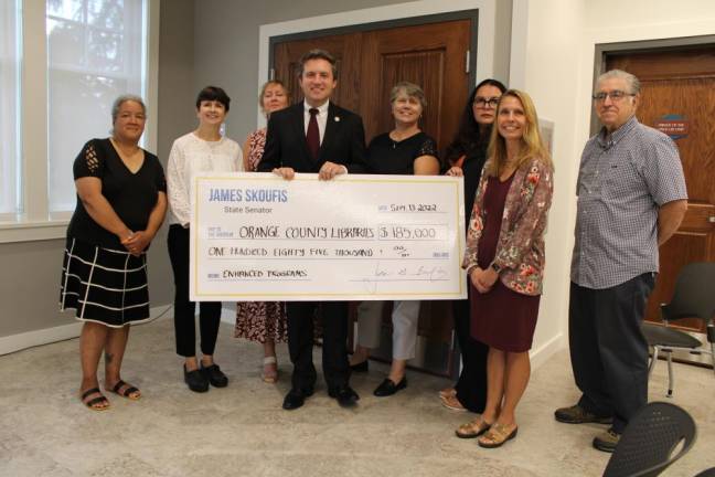 Senator Skoufis presents library leadership from around Orange County with funding totaling $185,000